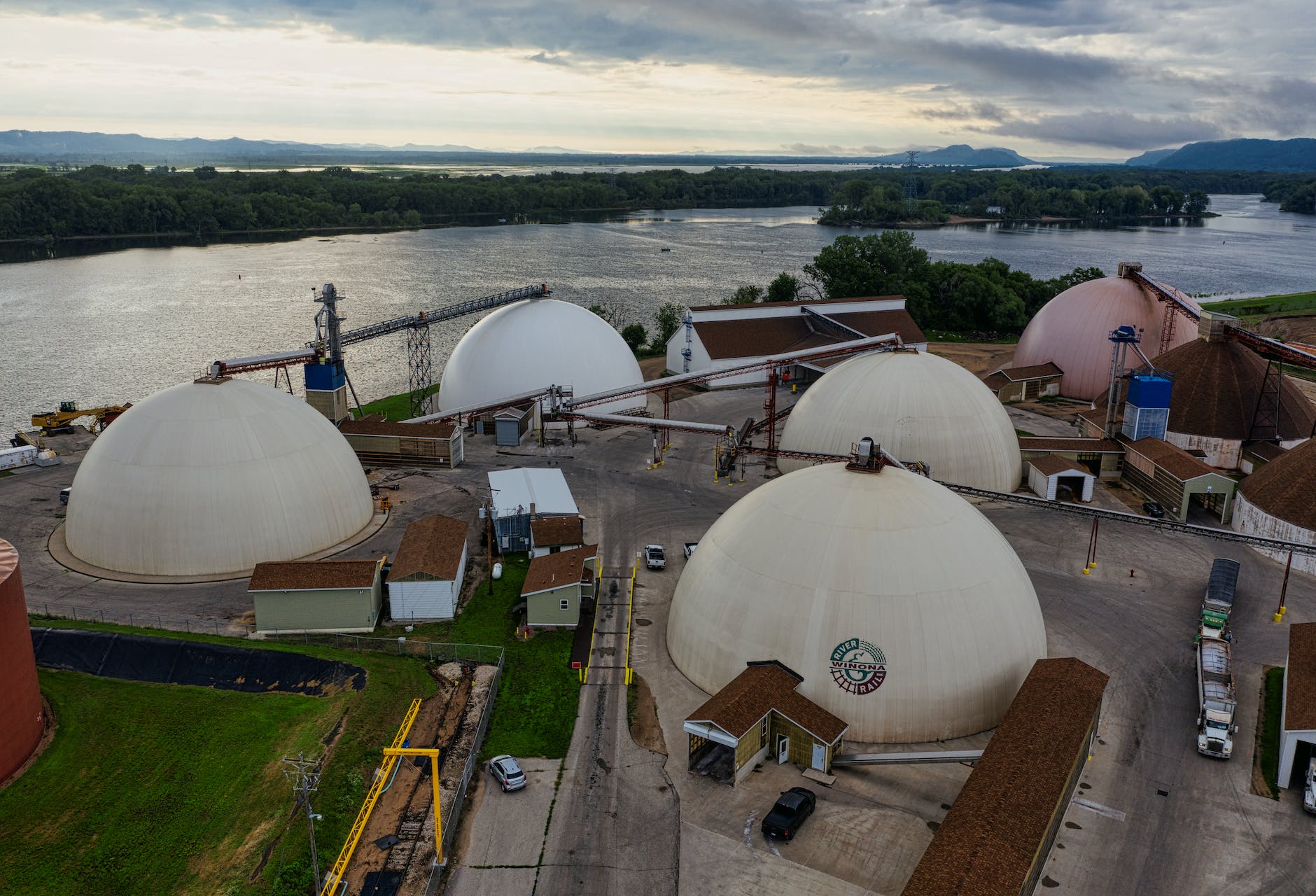 dome structures near a body of water